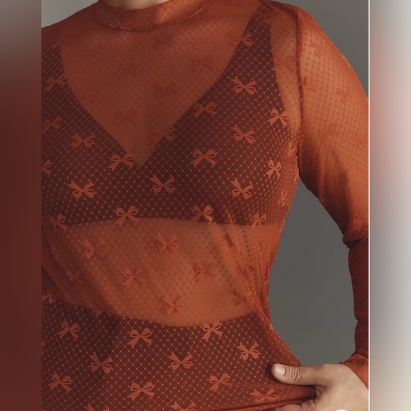 New w/ Tags NWT Anthropologie Maeve Bow Lace Turtleneck Elegant Lace Top Size XS - Picture 4 of 8